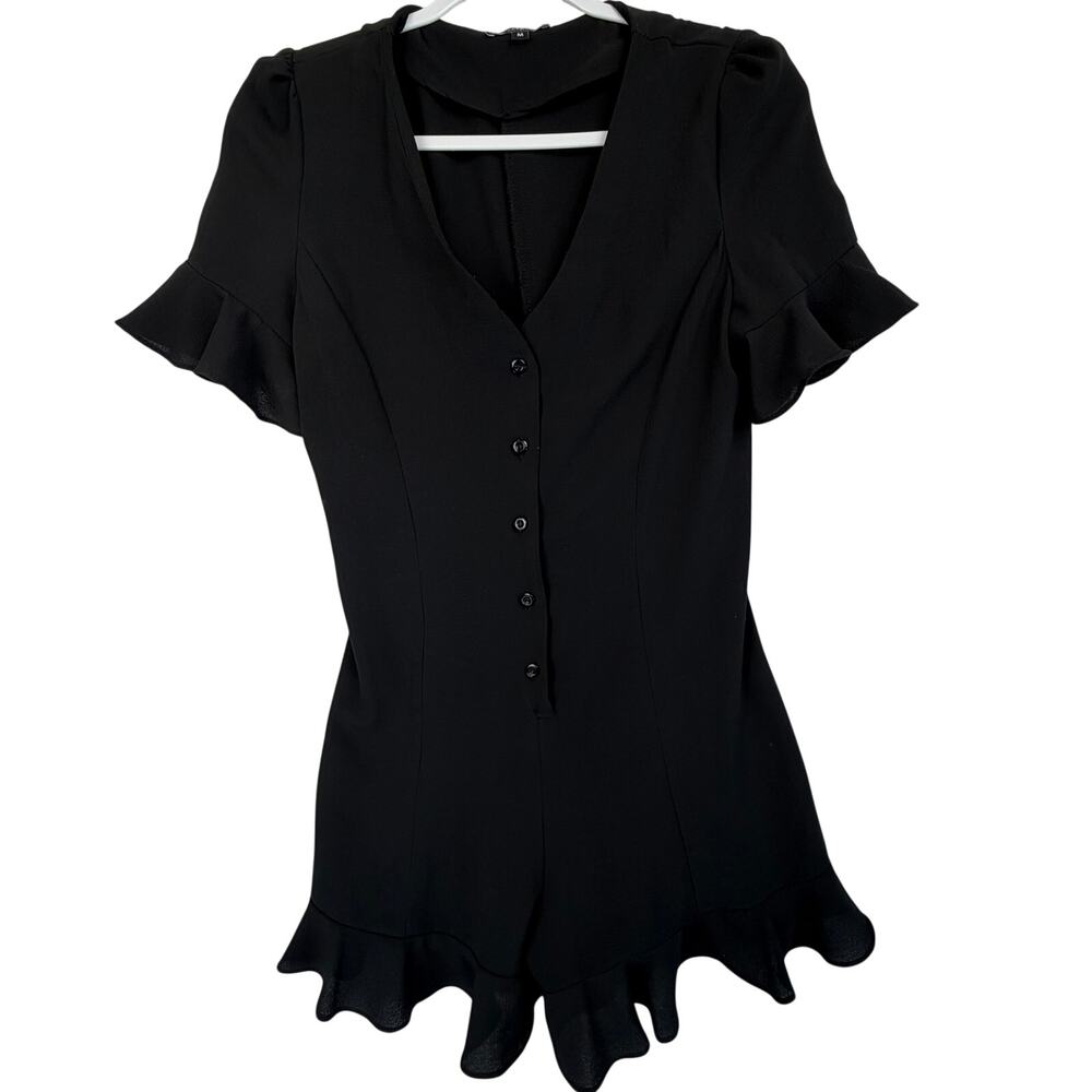 William‎ B Ruffle Mock Neck Flounce Mini Dress Women Size M Black Flutter Sleeve